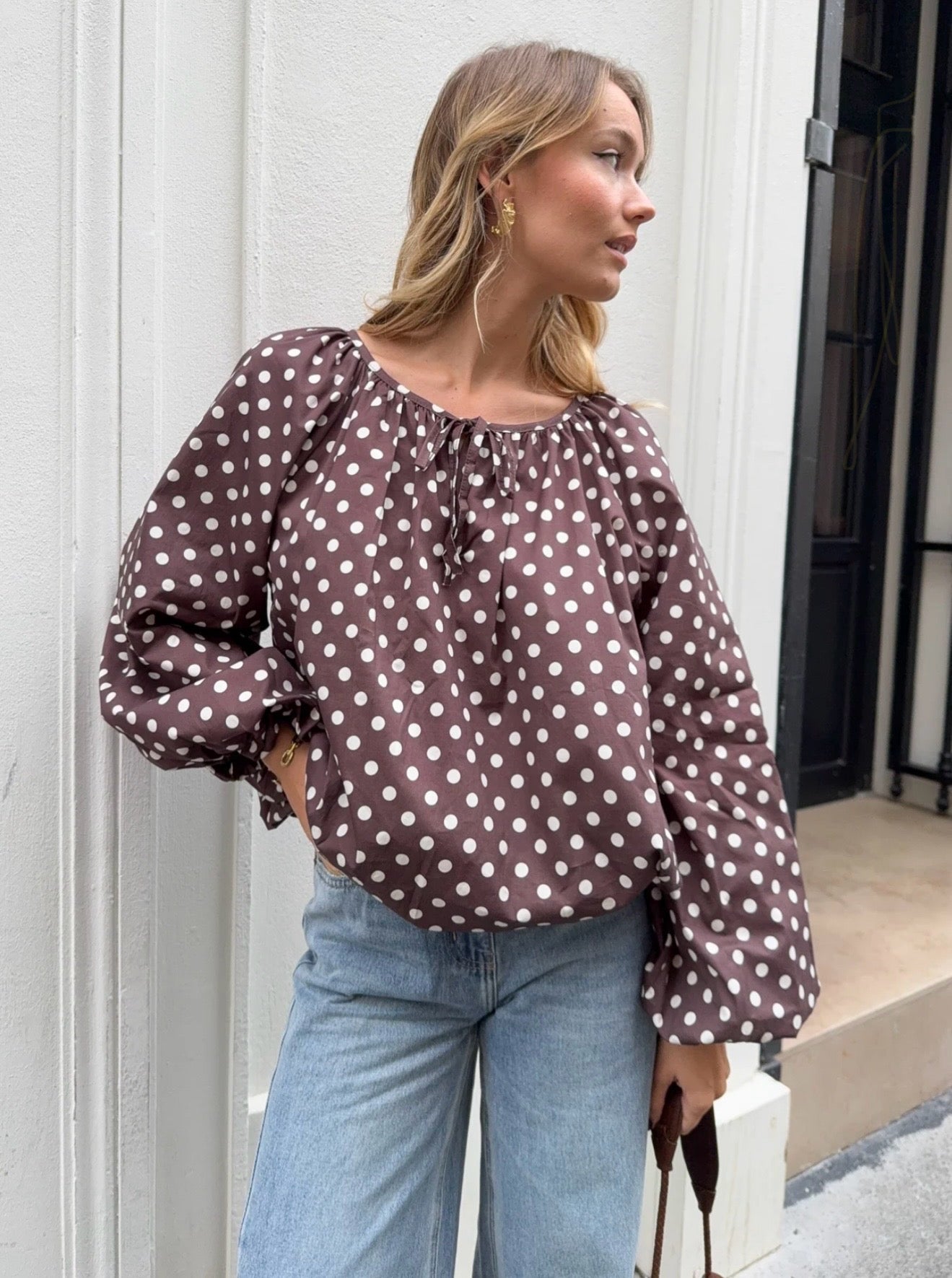 Blouse Marron Polka Dots