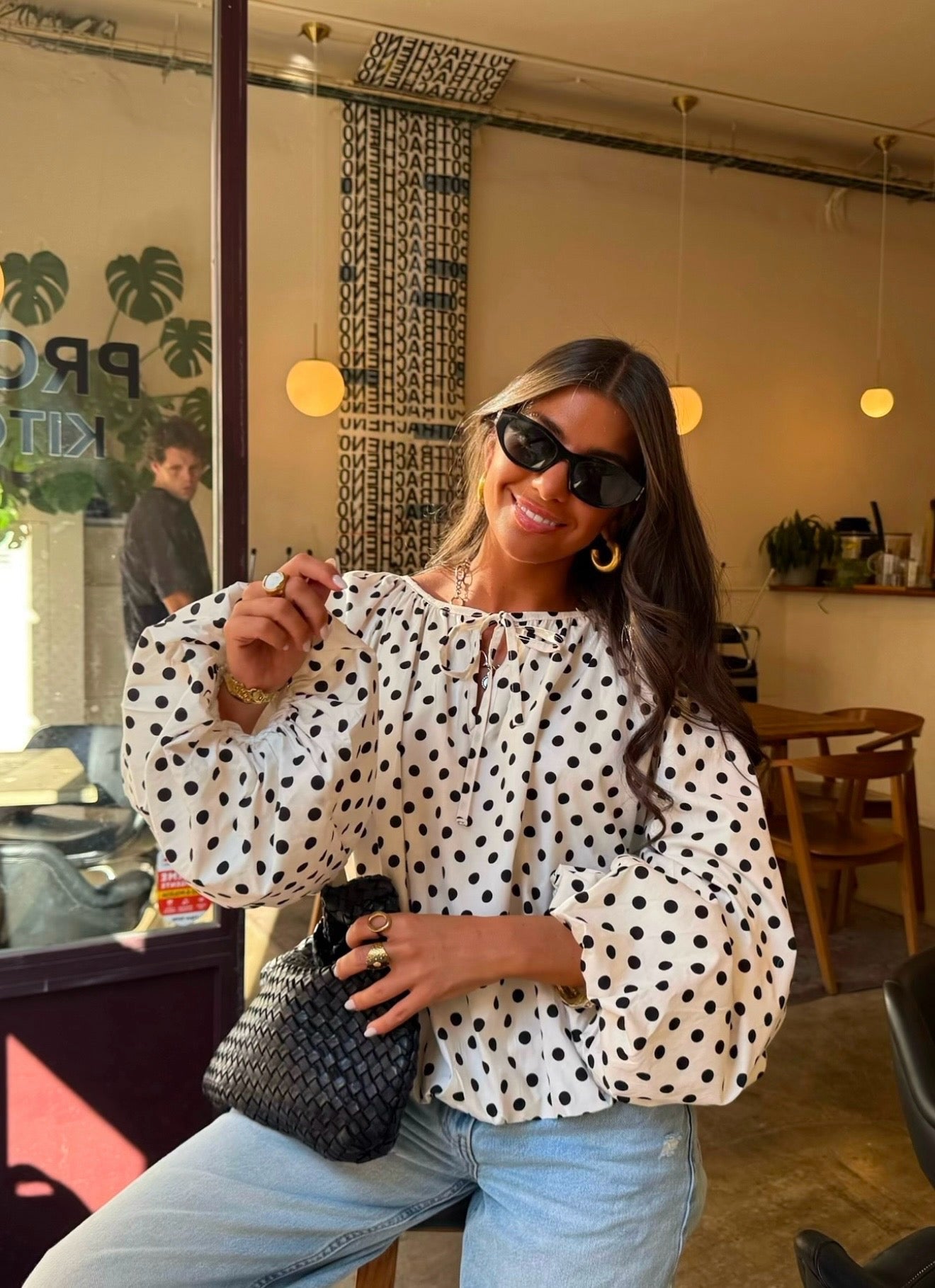 Blouse écru polka dots