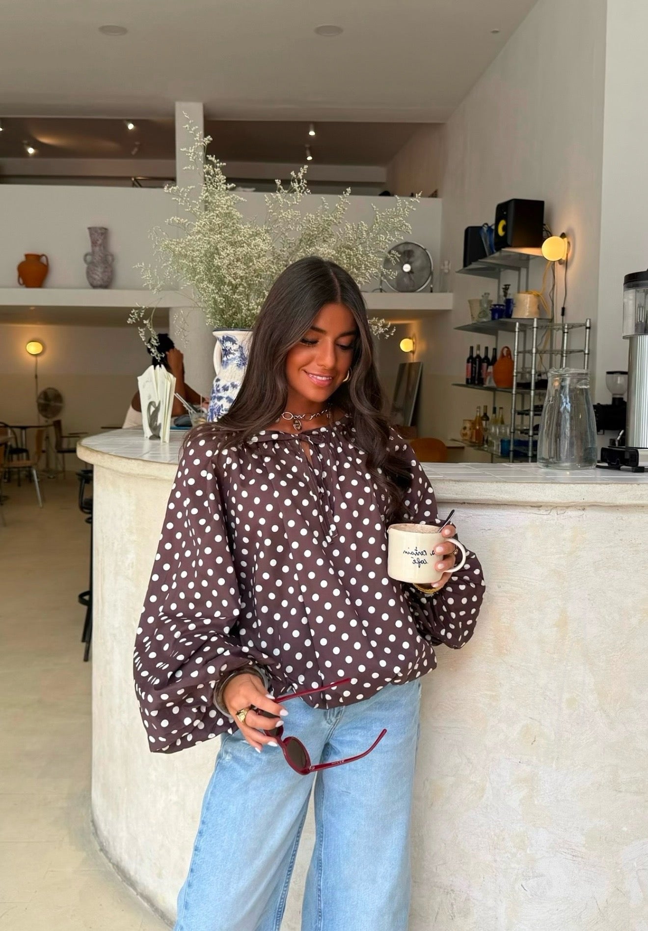 Blouse Marron Polka Dots