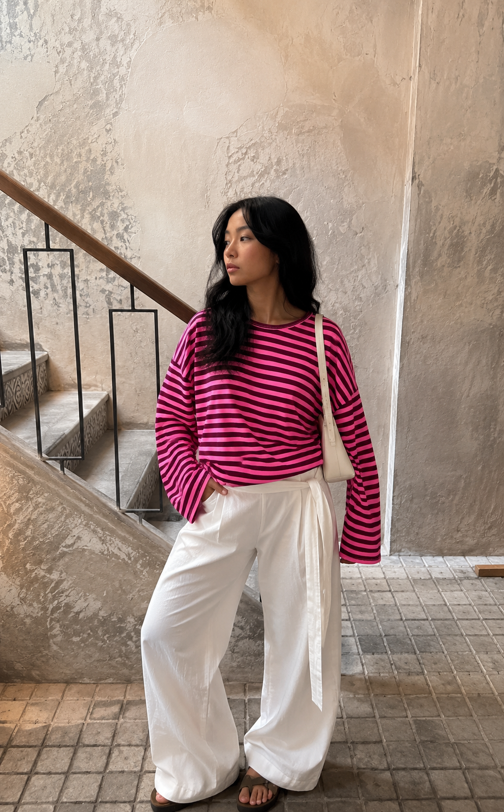 Pull longsleeve rayure fushia choco