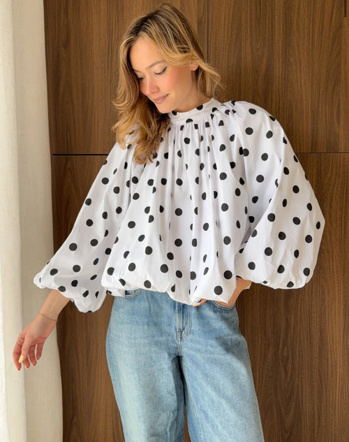 Blouse blanche à pois