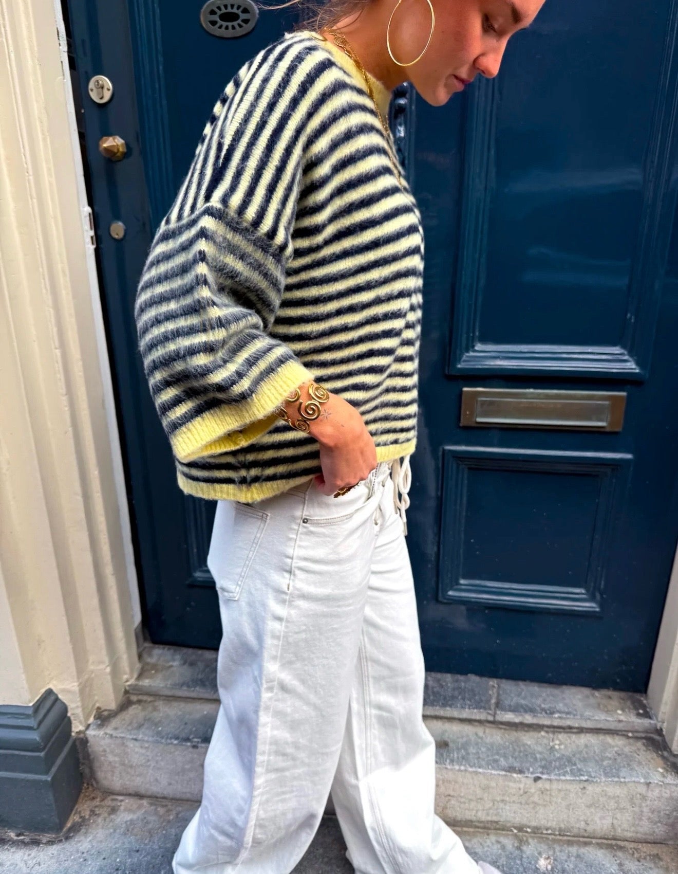 Pull rayure marine/jaune