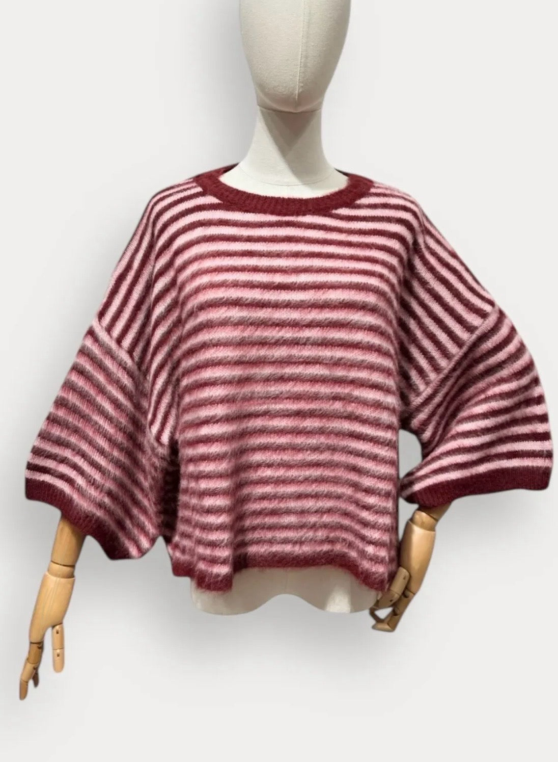 Pull rayure bordeaux/rose