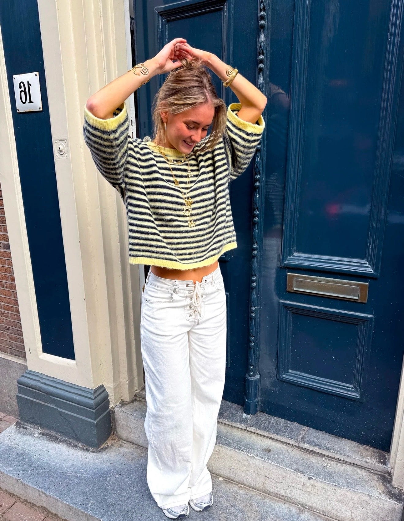 Pull rayure marine/jaune