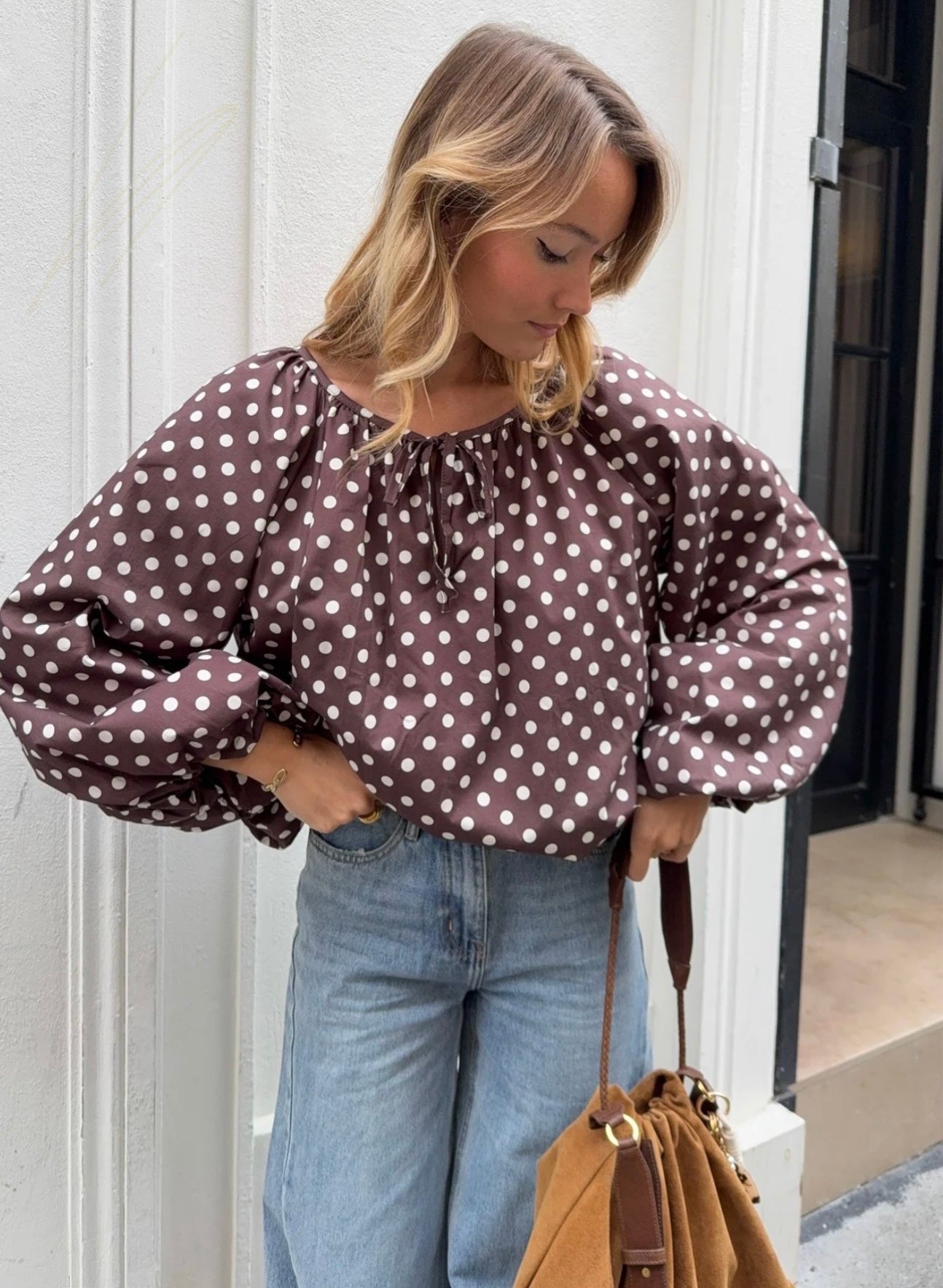 Blouse Marron Polka Dots