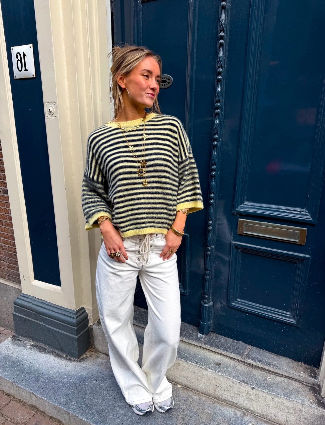 Pull rayure marine/jaune