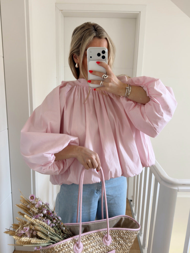 Blouse chemise noeud rose poudré