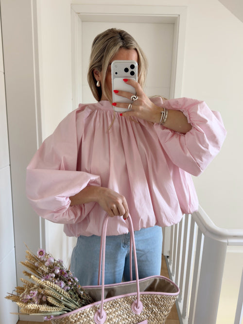 Blouse chemise noeud rose poudré